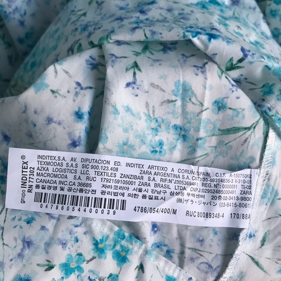 NWT! Zara Blue Floral Poplin Printed Dress with Ruffle Trim Size: M - Picture 10 of 11